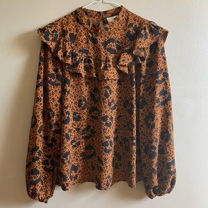 Topshop Orange and Black Floral Blouse